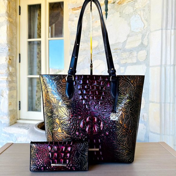 Brahmin Ellen Pesto Edgewood Embossed Leather Satchel/ Ady Wallet Option NWT - Picture 1 of 12